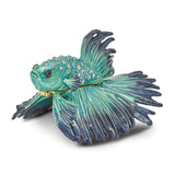 Luxury Giftware Pewter Bejeweled Crystals Gold-tone Enameled SY Betta Fish Trinket Box with Matching 18 Inch Necklace