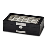 Luxury Giftware Matte Black Finish Glass Lid 1-Drawer Locking Wood Composite 56-section Earring / Cuff Link Box