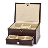 Luxury Giftware Matte Mahogany Finish Poplar Veneer 1-drawer w/Hidden Storage Locking Wooden Jewelry Chest