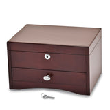 Luxury Giftware Matte Mahogany Finish Poplar Veneer 1-drawer w/Hidden Storage Locking Wooden Jewelry Chest