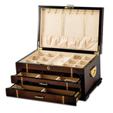 Luxury Giftware High Gloss Rustic Burlwood Veneer w/Walnut and Scrolled Inlay 2-drawer Locking Wooden Jewelry Chest