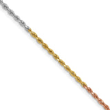 14K Tri-colored 18 inch 1.5mm Diamond-cut Rope with Lobster Clasp Chain