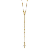 14k Polished Cross and Miraculous Medal Beaded 24 inch Rosary Necklace