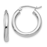 14K White Gold 3x20mm Polished Lightweight Tube Hoop Earrings
