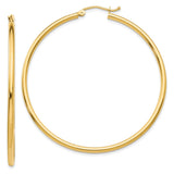 14k 2x50mm  Polished Lightweight Tube Hoop Earrings