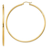 14k 2x60mm Polished Lightweight Tube Hoop Earrings
