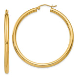 14K 3x45mm Polished Tube Hoop Earrings