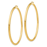 14K 3x65mm Polished Lightweight Tube Hoop Earrings