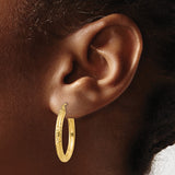 14k 3x25mm Diamond-cut Round Tube Hoop Earrings