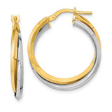 14k Two Tone Polished Double Hoops