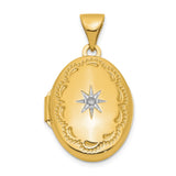 14k Polished Diamond Star Scalloped Border 13mm Oval Locket