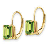 14k 7x5mm Emerald-cut Peridot Leverback Earrings