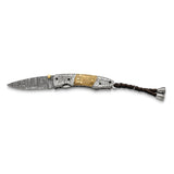 Luxury Giftware Limited Edition Damascus Steel 256 Layer Woolly Mammoth Tusk Ivory Handle Folding Knife with Leather Sheath and Wooden Gift Box