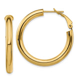 14k 4x25mm Polished Round Omega Back Hoop Earrings