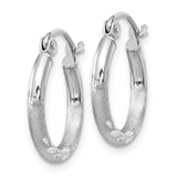 14k White Gold 2x15mm Satin Diamond-cut Round Tube Hoop Earrings