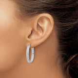 14k White Gold Polished Satin Diamond-cut Hoop Earrings